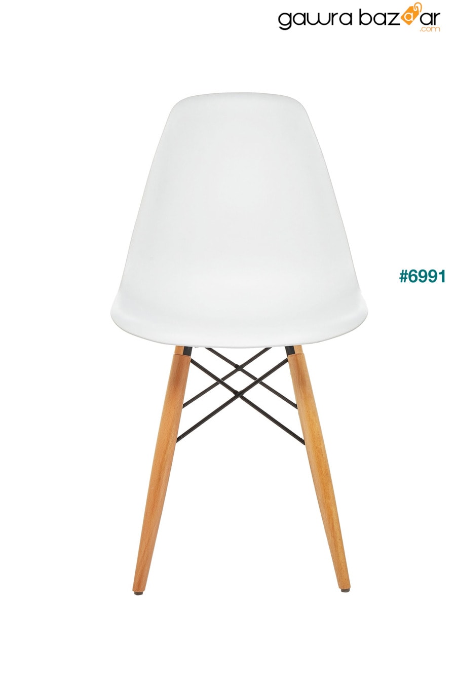 كرسي ايمز أبيض مع أرجل خشبية طبيعية | 4 جهاز كمبيوتر شخصى Seduna 2