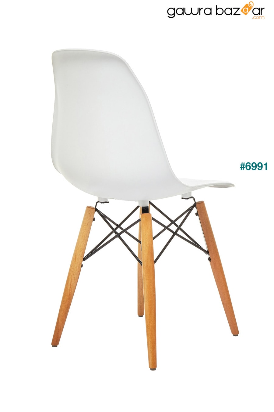كرسي ايمز أبيض مع أرجل خشبية طبيعية | 4 جهاز كمبيوتر شخصى Seduna 4