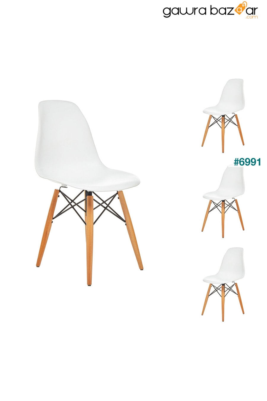 كرسي ايمز أبيض مع أرجل خشبية طبيعية | 4 جهاز كمبيوتر شخصى Seduna 0