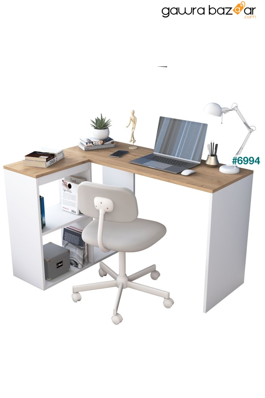 راني Ha113 مكتب دراسة كمبيوتر مكتب طاولة زاوية مع 4 أرفف أبيض - سلة جوزي 120 سم Rani Mobilya 5