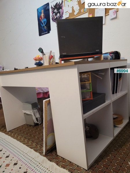 راني Ha113 مكتب دراسة كمبيوتر مكتب طاولة زاوية مع 4 أرفف أبيض - سلة جوزي 120 سم