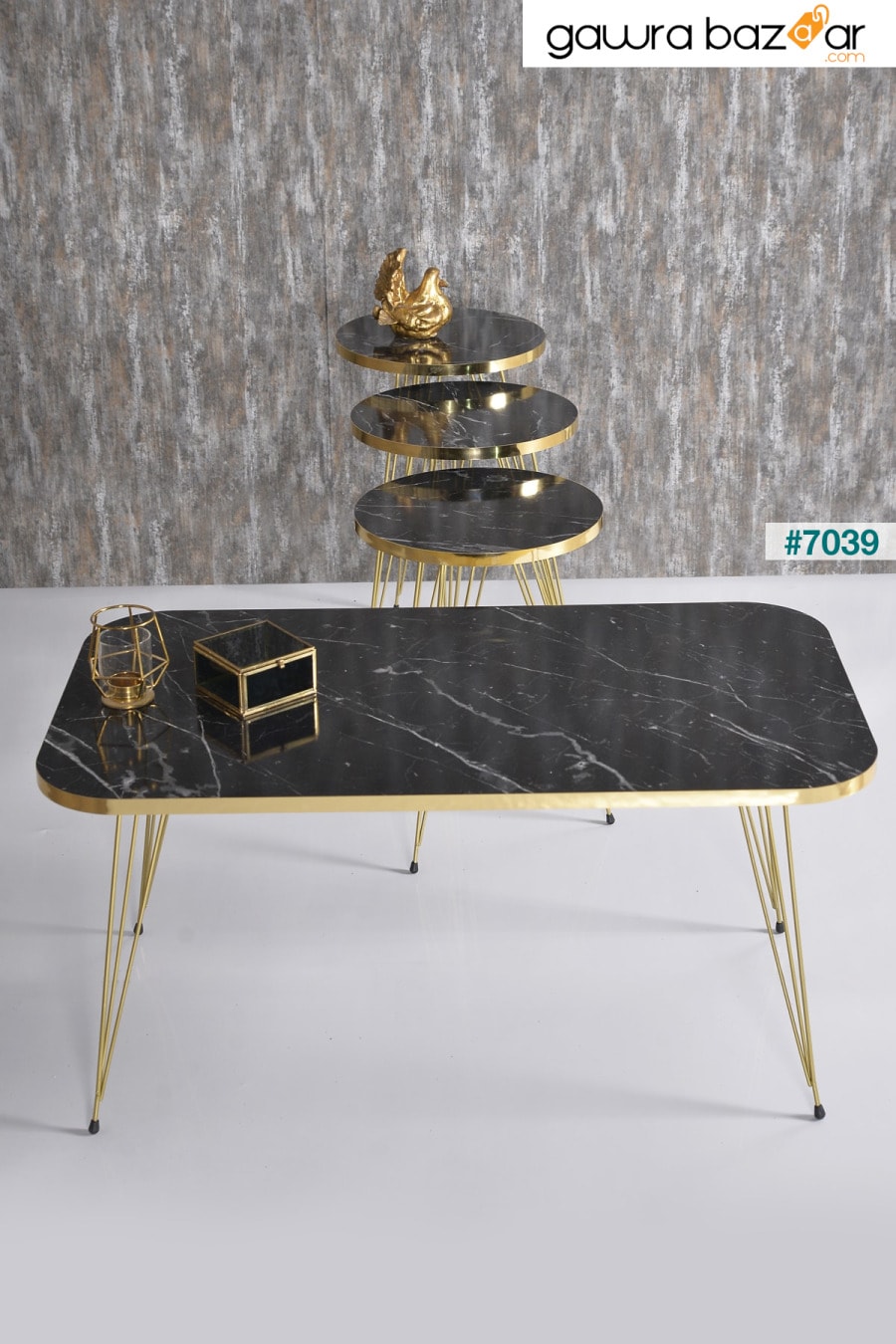 طاولة التعشيش وطاولة المركز Kr مجموعة سلك بندير ذهبي GOLDFALEZ 3