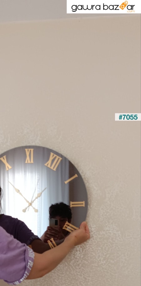 ساعة حائط مزخرفة بأرقام زجاجية بمرآة حقيقية 46 سم