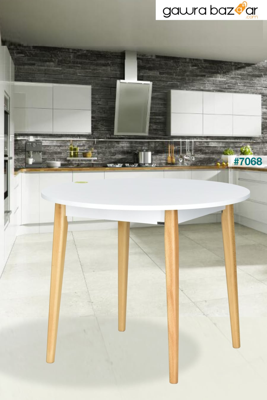 طاولة مطبخ مستديرة بيضاء طبيعية من افانوس - Q90 سم VİLİNZE 0