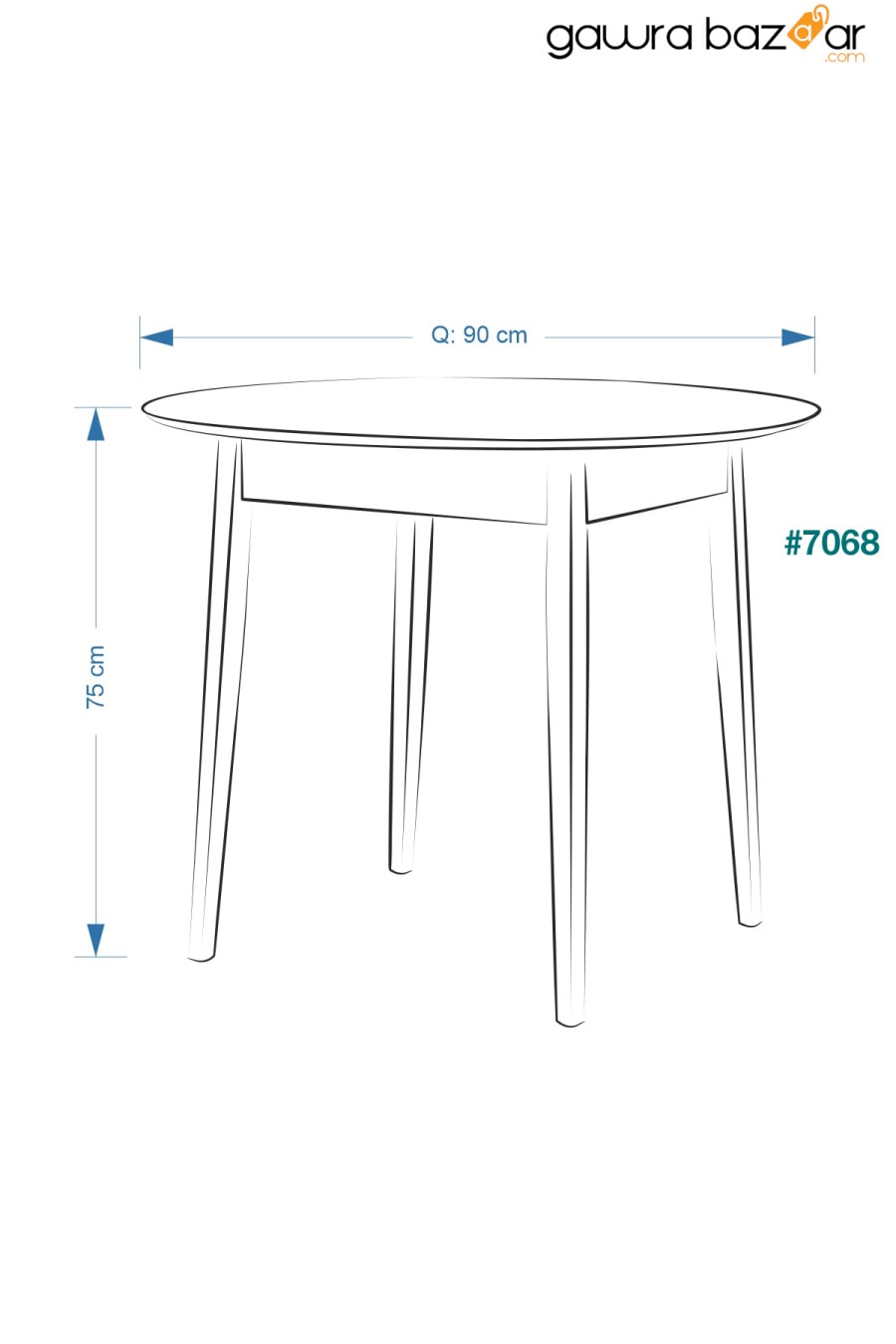 طاولة مطبخ مستديرة بيضاء طبيعية من افانوس - Q90 سم VİLİNZE 3