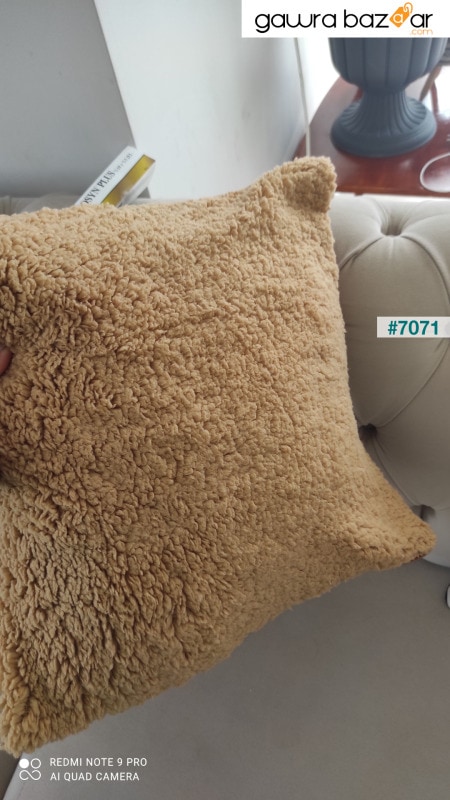 غطاء وسادة من القطيفة تيدي منتفخ للديكور بني 43x43.5 سم