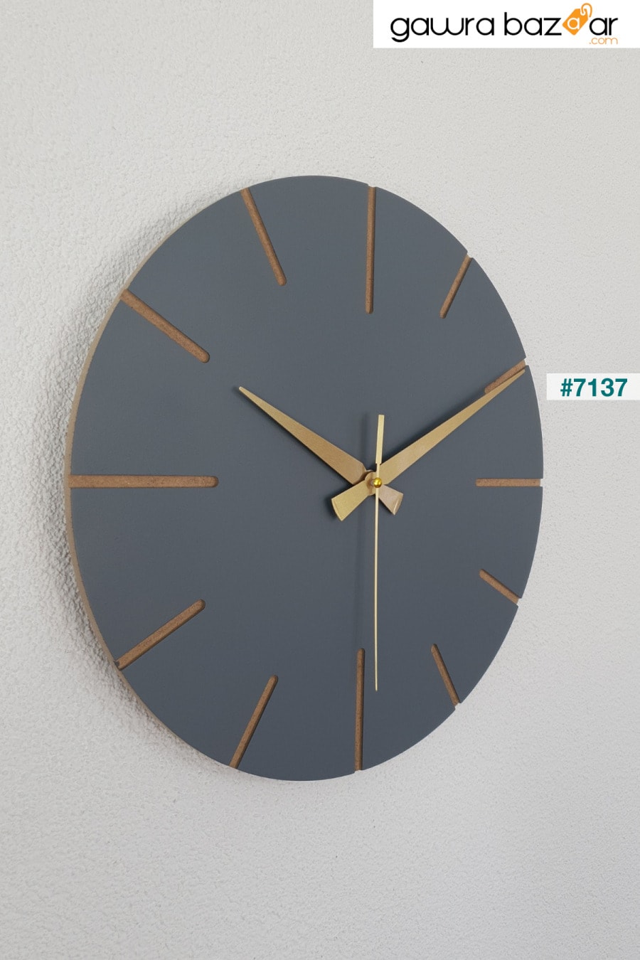 نسخة - تصميم خاص للديكور مصنوع يدويًا من الخشب ساعة حائط 34 X 34 سم رسومات جرافيتي بسيطة باللون الرمادي BAN MOD 2