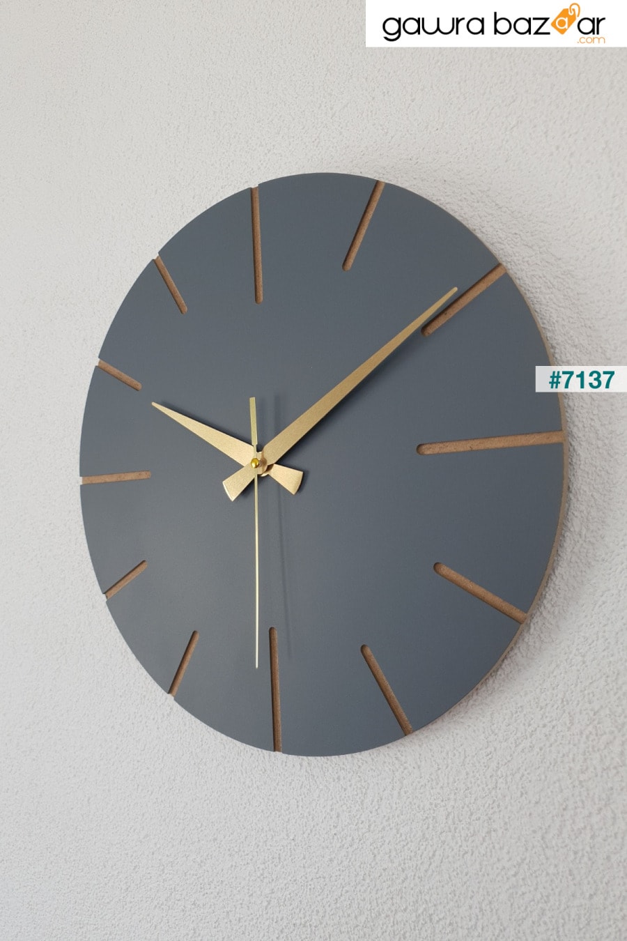نسخة - تصميم خاص للديكور مصنوع يدويًا من الخشب ساعة حائط 34 X 34 سم رسومات جرافيتي بسيطة باللون الرمادي BAN MOD 0