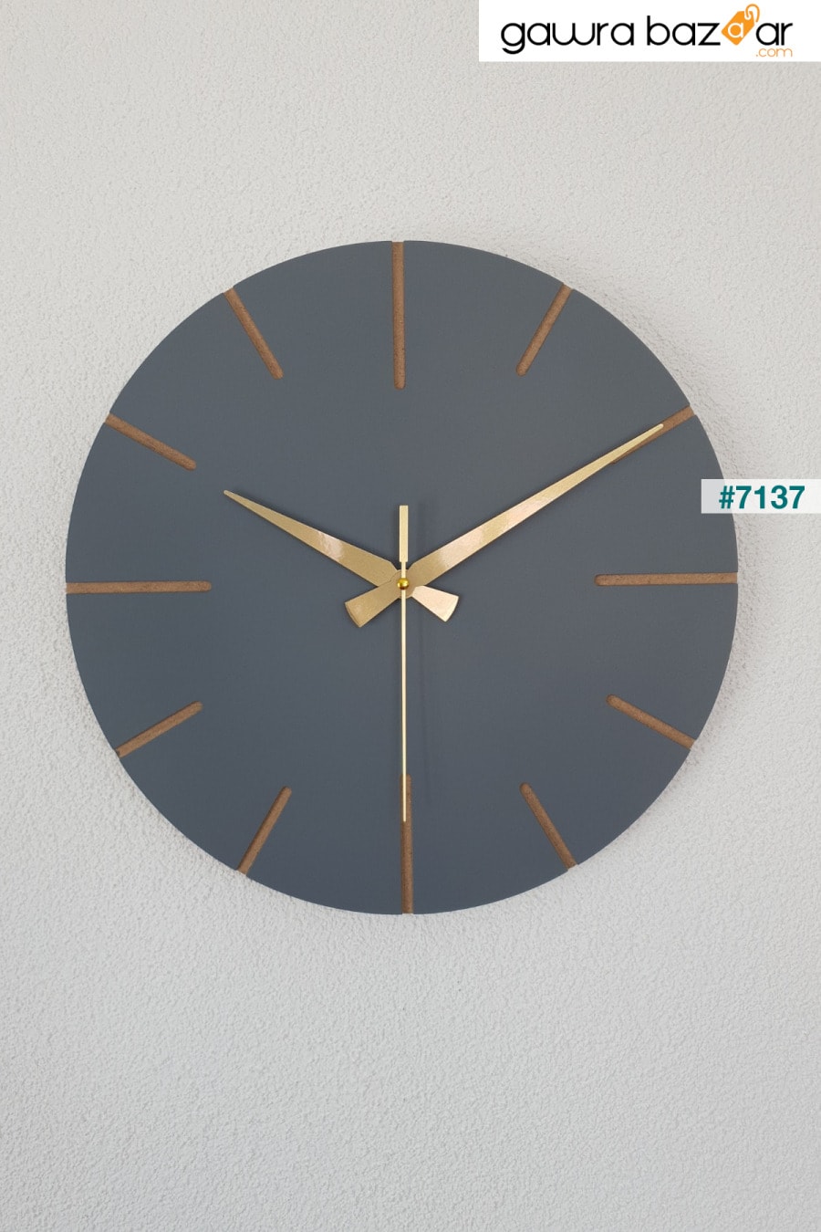نسخة - تصميم خاص للديكور مصنوع يدويًا من الخشب ساعة حائط 34 X 34 سم رسومات جرافيتي بسيطة باللون الرمادي BAN MOD 1