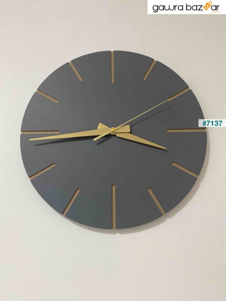 نسخة - تصميم خاص للديكور مصنوع يدويًا من الخشب ساعة حائط 34 X 34 سم رسومات جرافيتي بسيطة باللون الرمادي