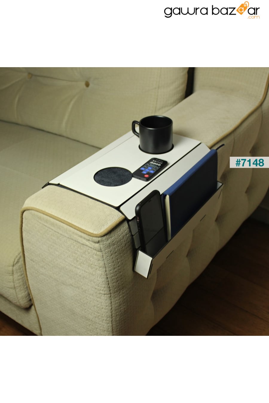 صينية مقعد خشبية ، طاولة جانبية ، جانب المقعد ، مفرش طاولة محمول قابل للطي مع جهاز تحكم عن بعد Kaya Store 0