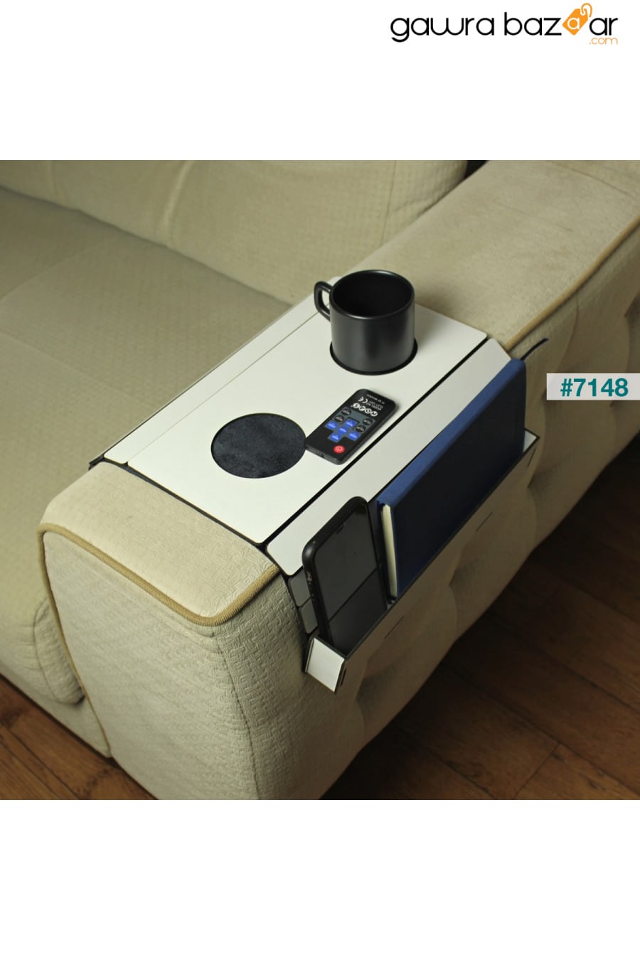 صينية مقعد خشبية ، طاولة جانبية ، جانب المقعد ، مفرش طاولة محمول قابل للطي مع جهاز تحكم عن بعد Kaya Store 1
