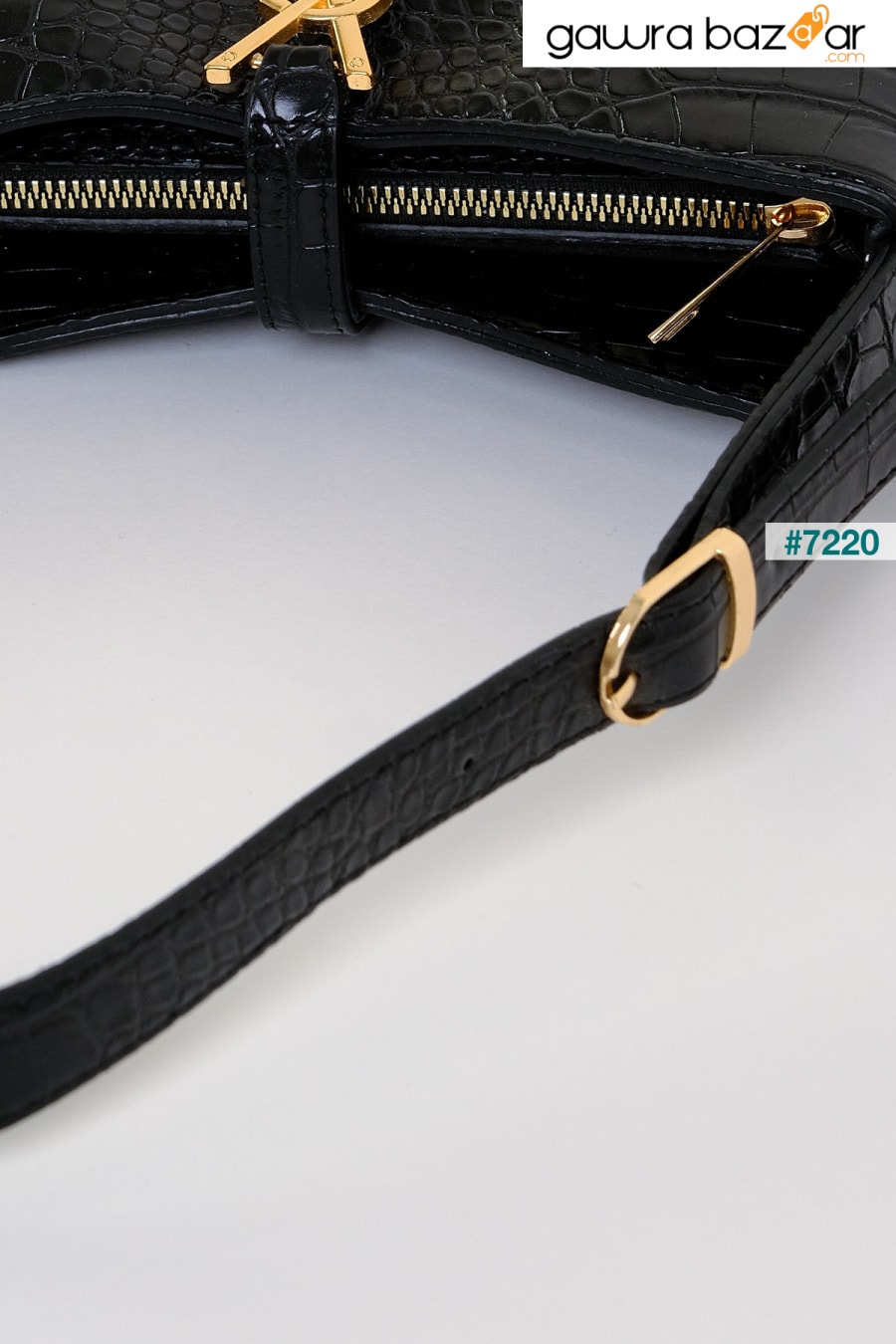 حقيبة كروكو Yls Baguette النسائية باللون الأسود Casel And Pino 4