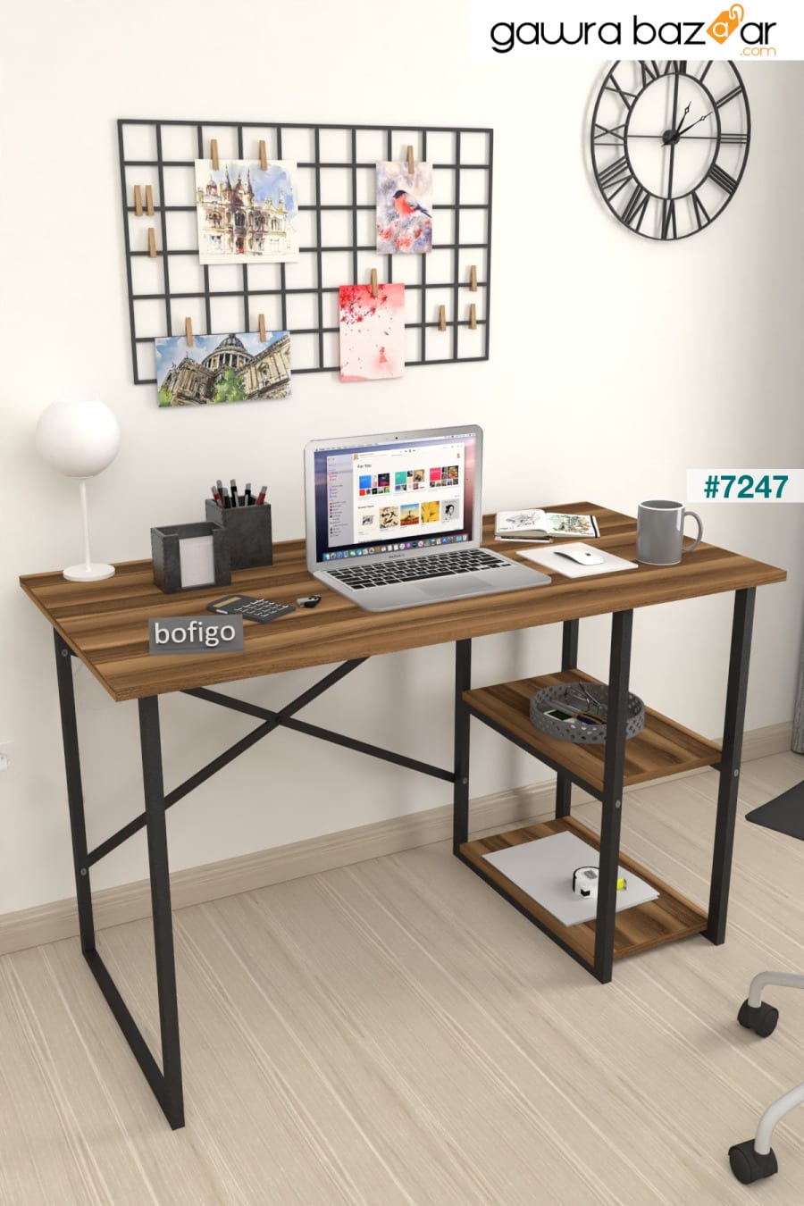 60x120 سم مكتب مع رفين مكتب كمبيوتر مكتب فئة طاولة طعام خشب الجوز Bofigo 0