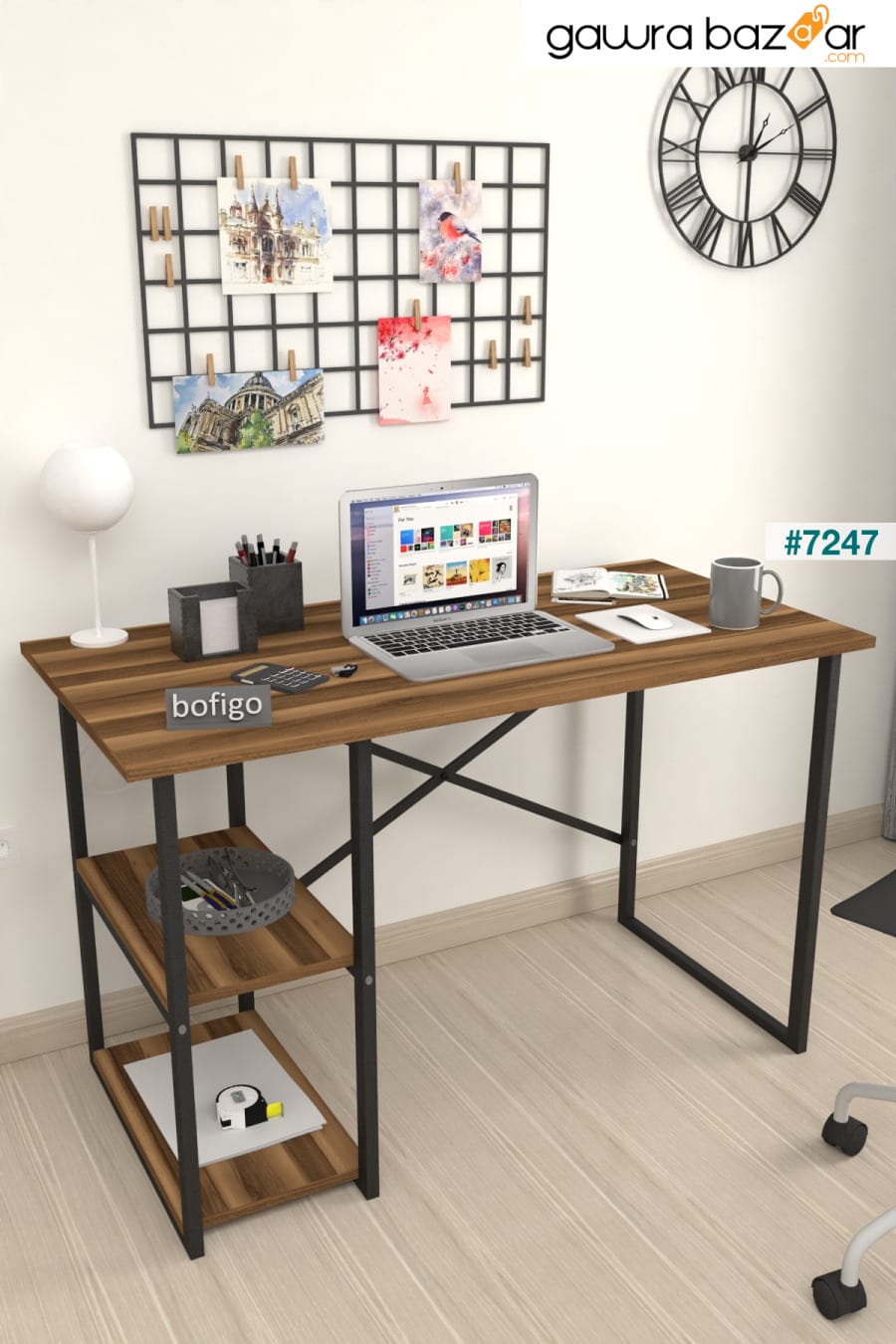 60x120 سم مكتب مع رفين مكتب كمبيوتر مكتب فئة طاولة طعام خشب الجوز Bofigo 1