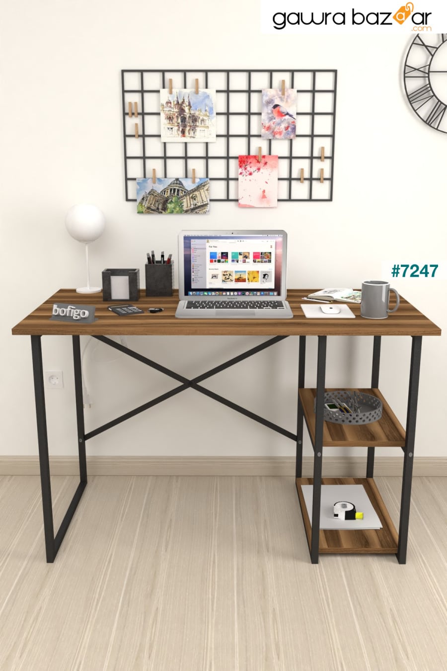 60x120 سم مكتب مع رفين مكتب كمبيوتر مكتب فئة طاولة طعام خشب الجوز Bofigo 3