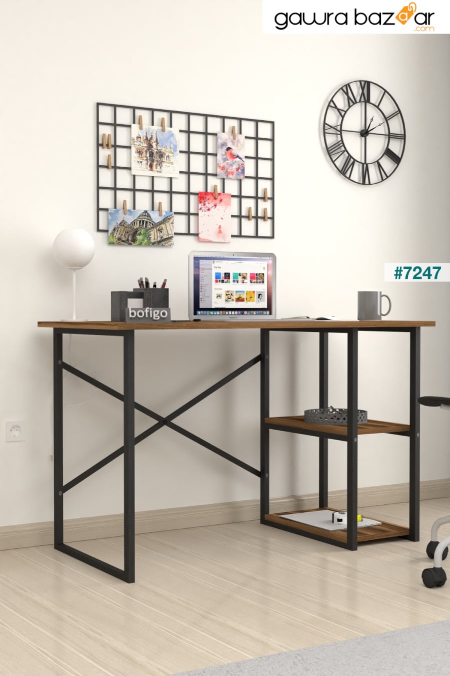 60x120 سم مكتب مع رفين مكتب كمبيوتر مكتب فئة طاولة طعام خشب الجوز Bofigo 2