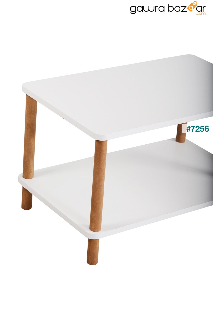 طاولة وسط ذات أرجل خشبية مستطيلة ذات مستويين أبيض interGO 2