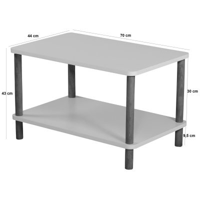 طاولة وسط ذات أرجل خشبية مستطيلة ذات مستويين أبيض