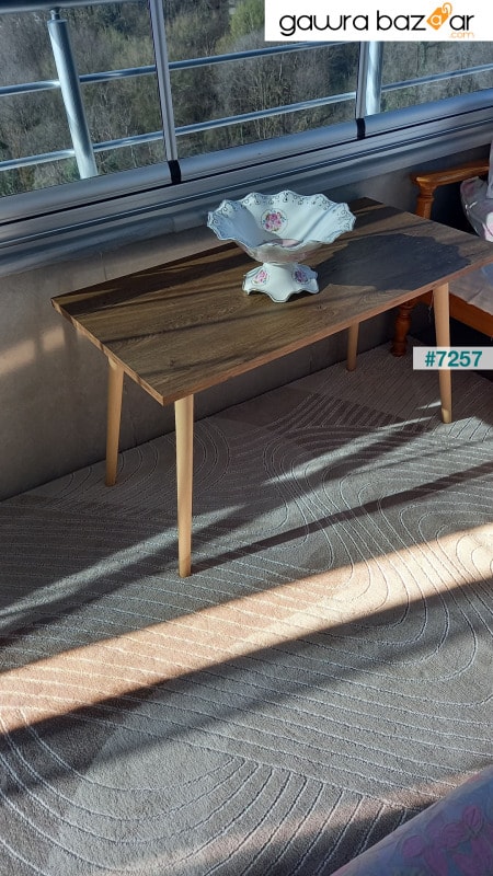 طاولة قهوة بني ، لون خشب الجوز ، منقوش ، أرجل خشبية Lbn-s005