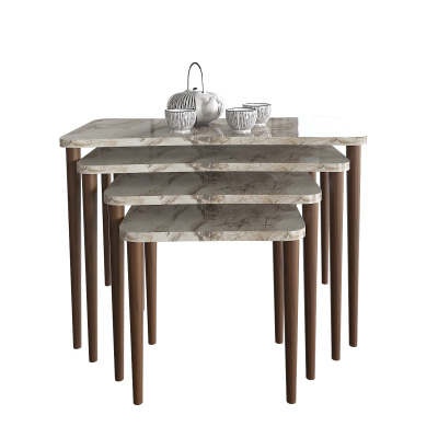 سيلينا 4 طاولة متداخلة خشبية لغرفة المعيشة طقم طاولة شاي - نمط رخامي أبيض