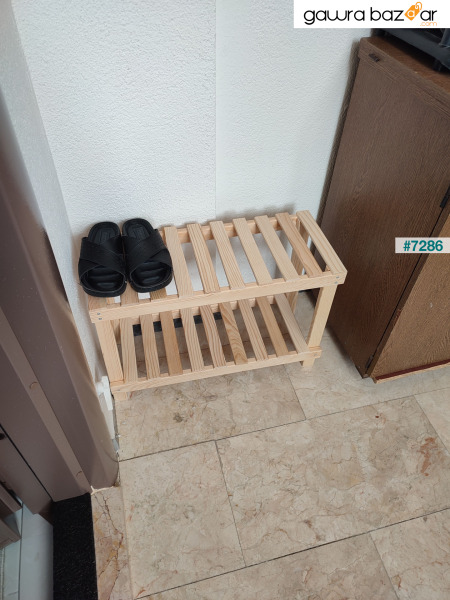 رف أحذية خشبي طبيعي مزخرف بمجموعتين ، رف ، مدخل ، منظم للشرفة