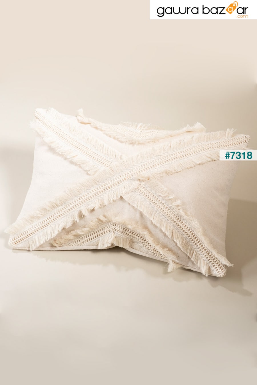 غطاء وسادة من الكتان الكريمي بتصميم خاص متعدد الشرابة 35x55 سم vivamaison 0