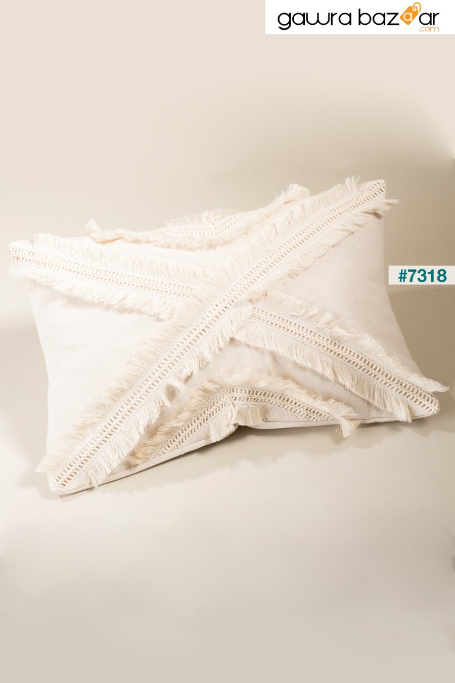 غطاء وسادة من الكتان الكريمي بتصميم خاص متعدد الشرابة 35x55 سم vivamaison 7