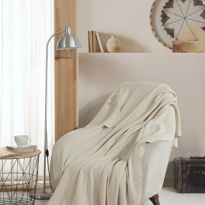 Vera Ecru كرسي بذراعين مفرد من Bergere غطاء شال 150 × 200 سم بطانية تلفزيون مع غطاء قطن