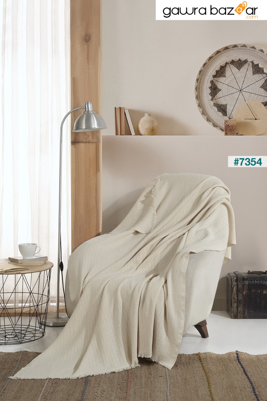Vera Ecru كرسي بذراعين مفرد من Bergere غطاء شال 150 × 200 سم بطانية تلفزيون مع غطاء قطن Lux Touch 0