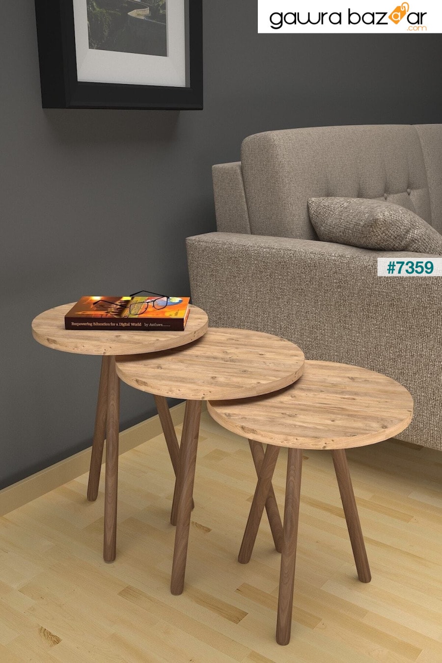 طاولة خشبية متداخلة أرجل من خشب الصنوبر 3 قطع دائرية Mobezzo 1