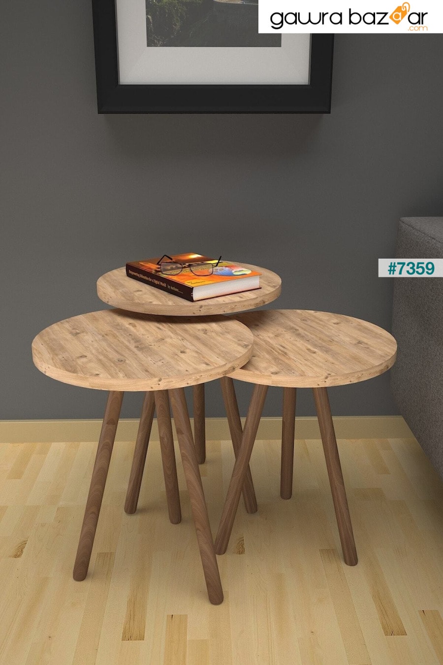 طاولة خشبية متداخلة أرجل من خشب الصنوبر 3 قطع دائرية Mobezzo 0