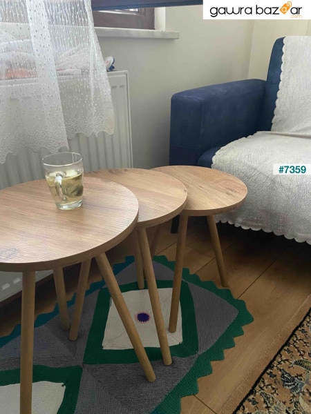 طاولة خشبية متداخلة أرجل من خشب الصنوبر 3 قطع دائرية