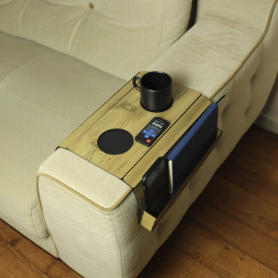 صينية مقعد خشبية ، طاولة جانبية ، جانب المقعد ، مفرش طاولة محمول قابل للطي مع جهاز تحكم عن بعد