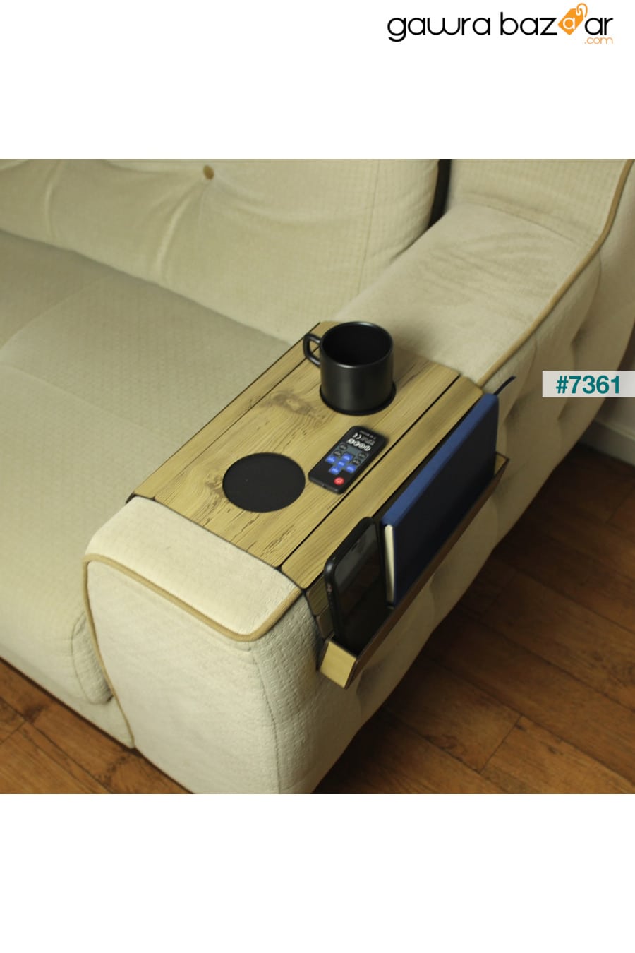 صينية مقعد خشبية ، طاولة جانبية ، جانب المقعد ، مفرش طاولة محمول قابل للطي مع جهاز تحكم عن بعد Kaya Store 1