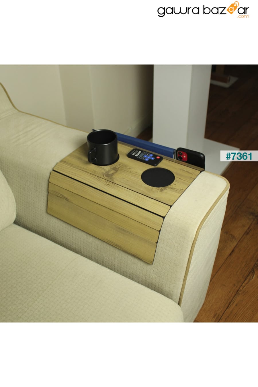 صينية مقعد خشبية ، طاولة جانبية ، جانب المقعد ، مفرش طاولة محمول قابل للطي مع جهاز تحكم عن بعد Kaya Store 2