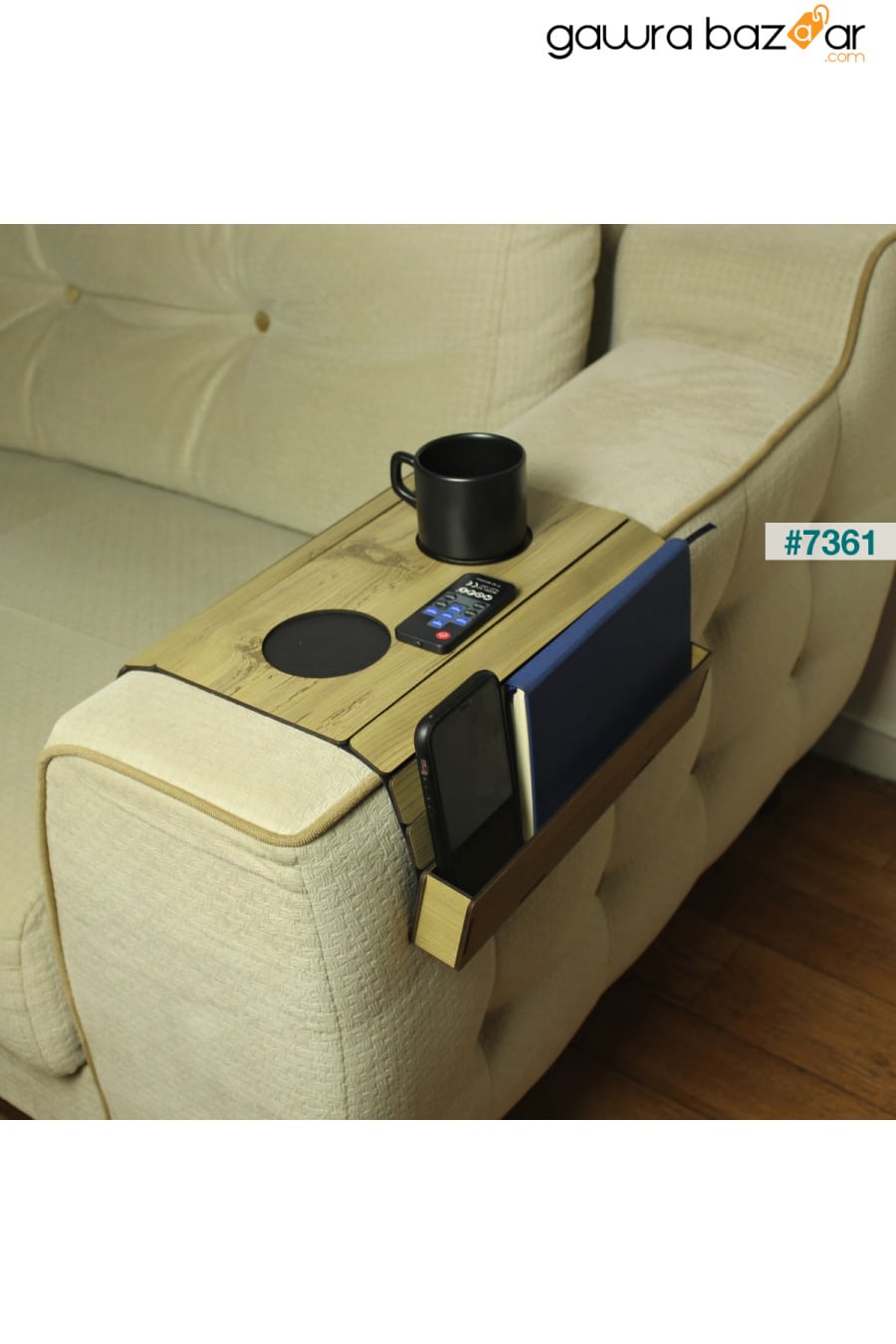 صينية مقعد خشبية ، طاولة جانبية ، جانب المقعد ، مفرش طاولة محمول قابل للطي مع جهاز تحكم عن بعد Kaya Store 0