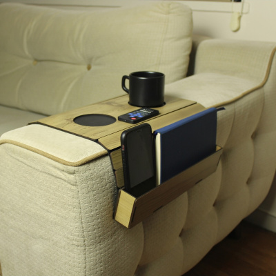 صينية مقعد خشبية ، طاولة جانبية ، جانب المقعد ، مفرش طاولة محمول قابل للطي مع جهاز تحكم عن بعد