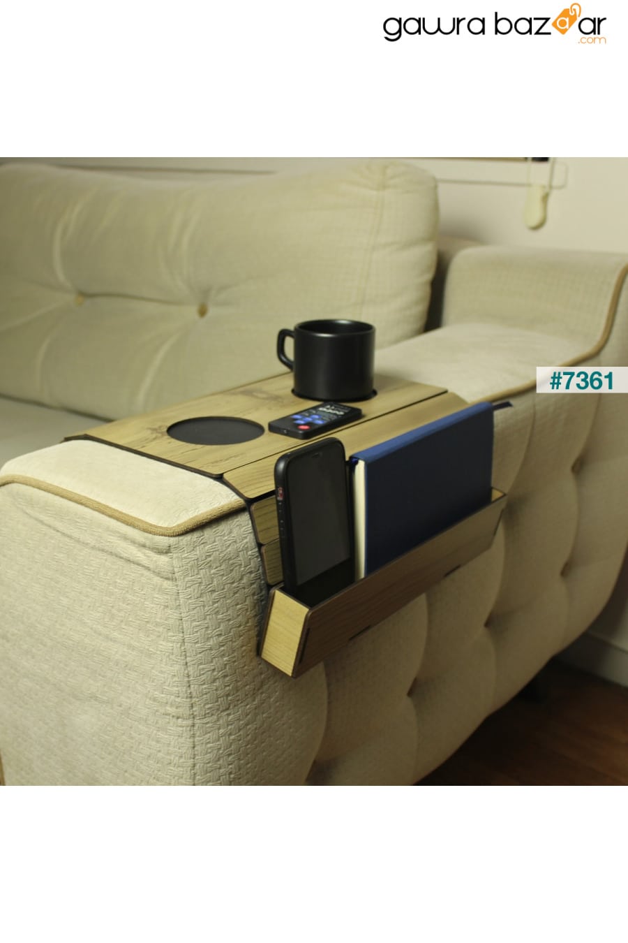 صينية مقعد خشبية ، طاولة جانبية ، جانب المقعد ، مفرش طاولة محمول قابل للطي مع جهاز تحكم عن بعد Kaya Store 5