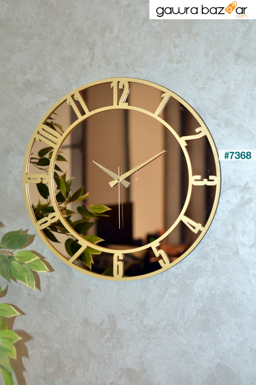 ساعة حائط مزخرفة برقم خشبي بمرآة حقيقية 46 سم EMORES 0