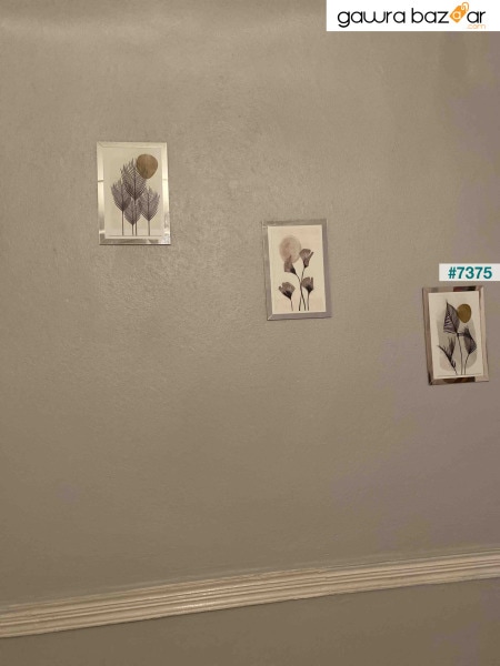 نماذج لوحة ديكور لتزيين الحائط معكوسة من 3 قطع بنمط زهرة Mdf (فضي)