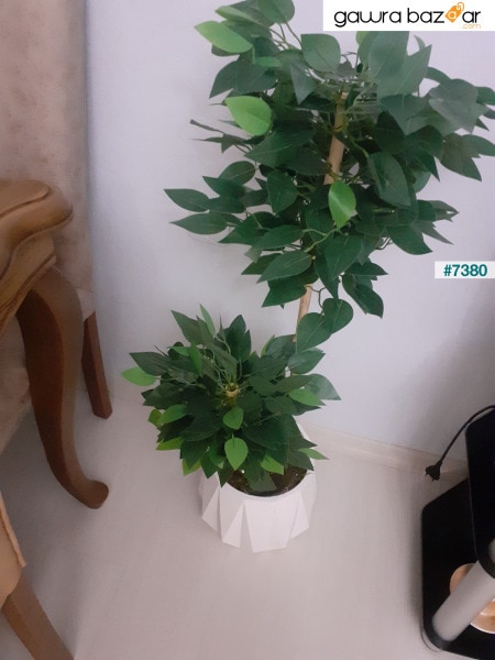 زهرة اصطناعية وعاء خرساني بنيامين غرفة المعيشة نبات بامبو ساق كثيف ورق كامل 105 سم