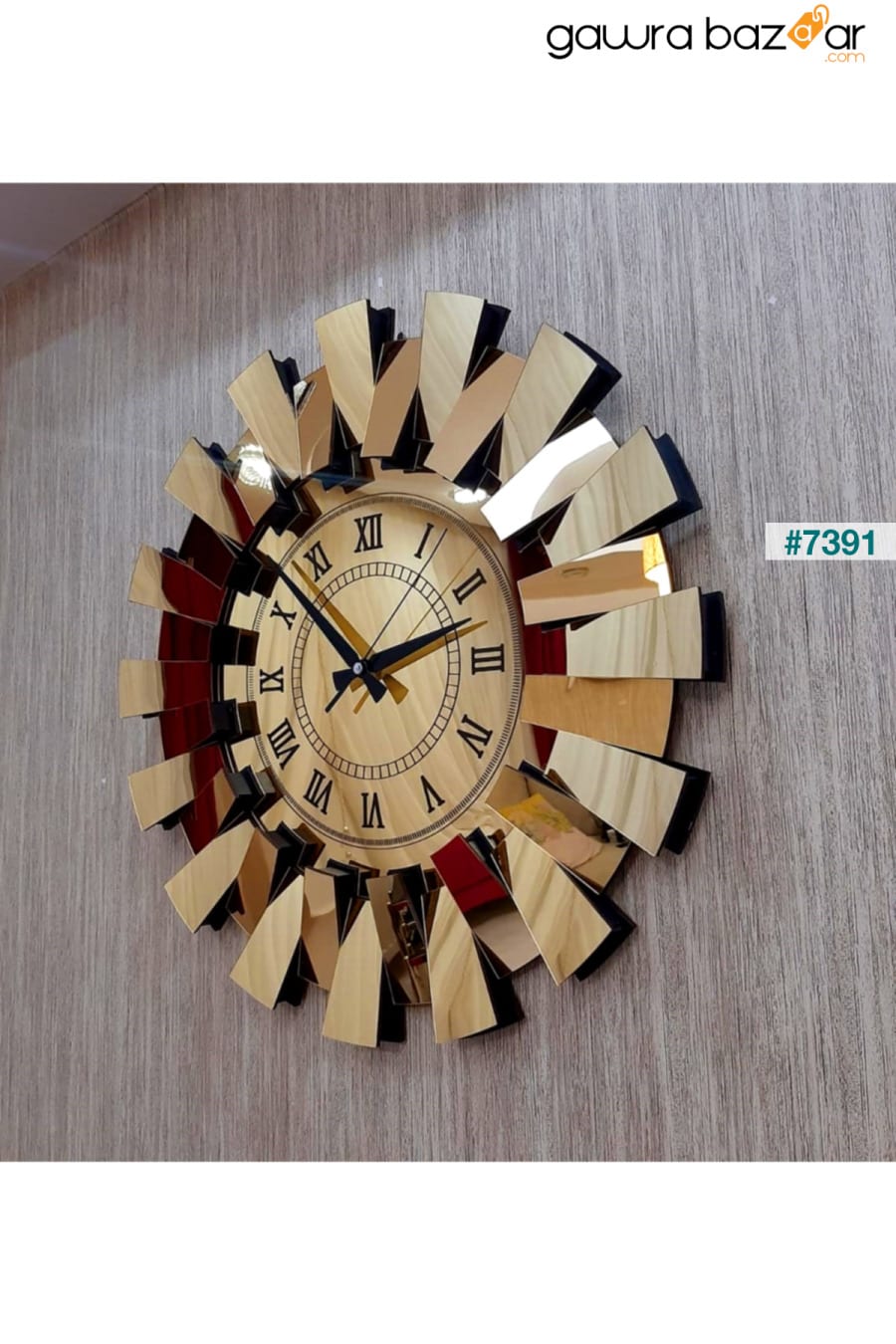 نموذج بيانو ثلاثي الأبعاد ساعة حائط معكوسة أرقام رومانية ذهبية TUĞBArt 7