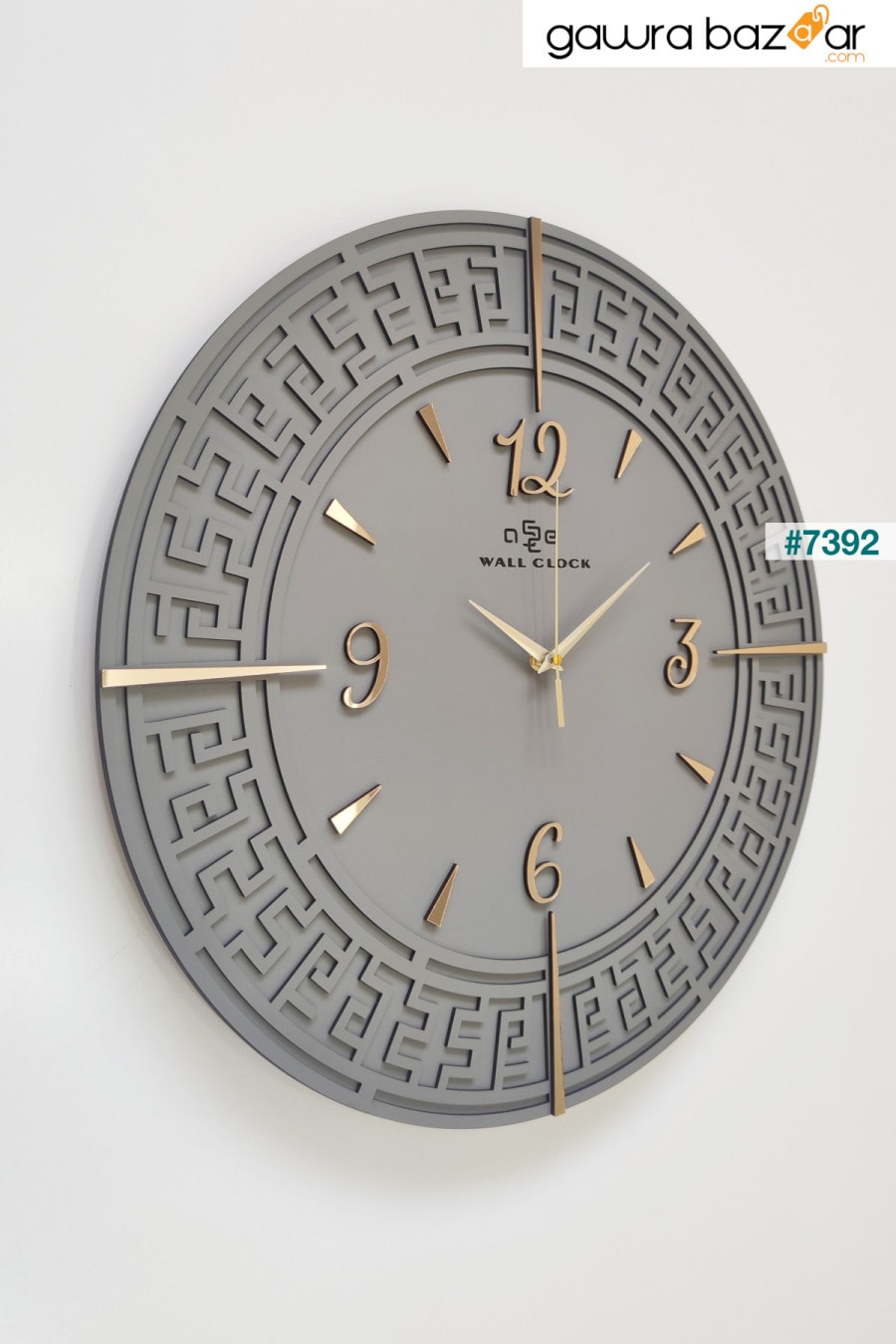 ساعة حائط صامتة بخطوط متشابكة أنثراسايت وذهبية أرقام تركية 50x50 سم aSSe Tasarım 0
