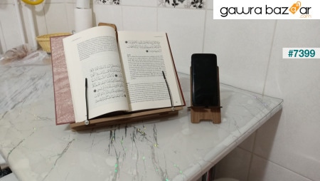 حامل قراءة الكتب حامل هاتف لوحي محمول قابل للطي مع جهاز حامل صفحة خشبي