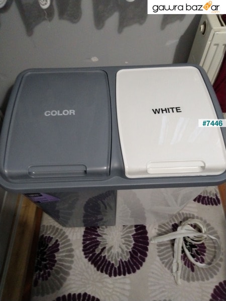 2-سلة غسيل متسخة من الورق | لونين مقصورتين - أبيض سلة غسيل الحمام Colormatik | 45 + 45 90 لتر