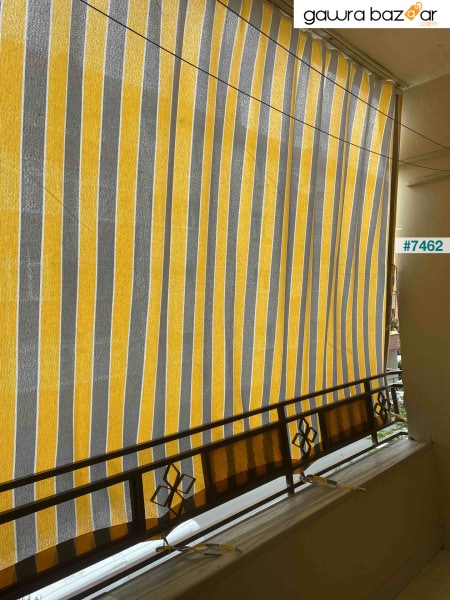 ستارة الشرفة الدرجة الأولى قماش الجبردين ستارة فاخرة أصفر رمادي