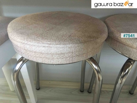 مقعد مطبخ من قطعتين من النيكل مصنوع من قماش منقوش باللون الكريمي