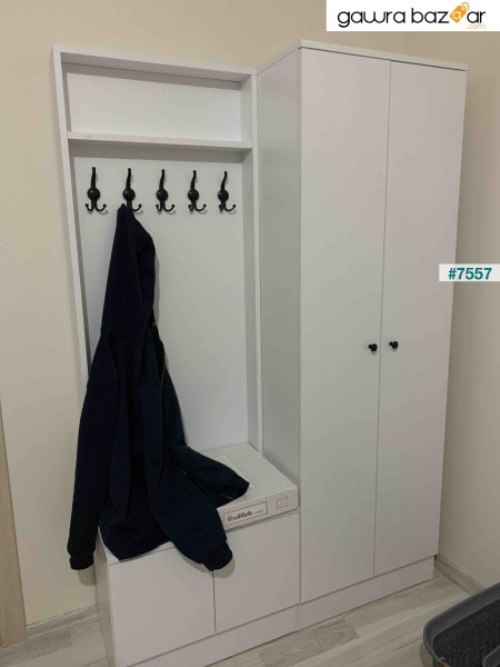 راني KD102 غسالة ملابس بباب 3 أرفف وخزانة علوية حمام أبيض - سلة الجوز