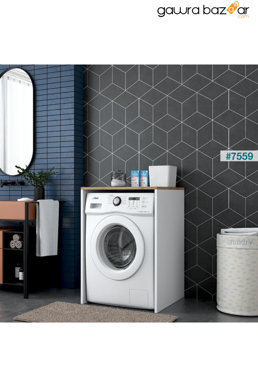 Rani KD103 Washing - Dryer Cabinet بدون باب أبيض - سلة الجوز Rani Mobilya 3